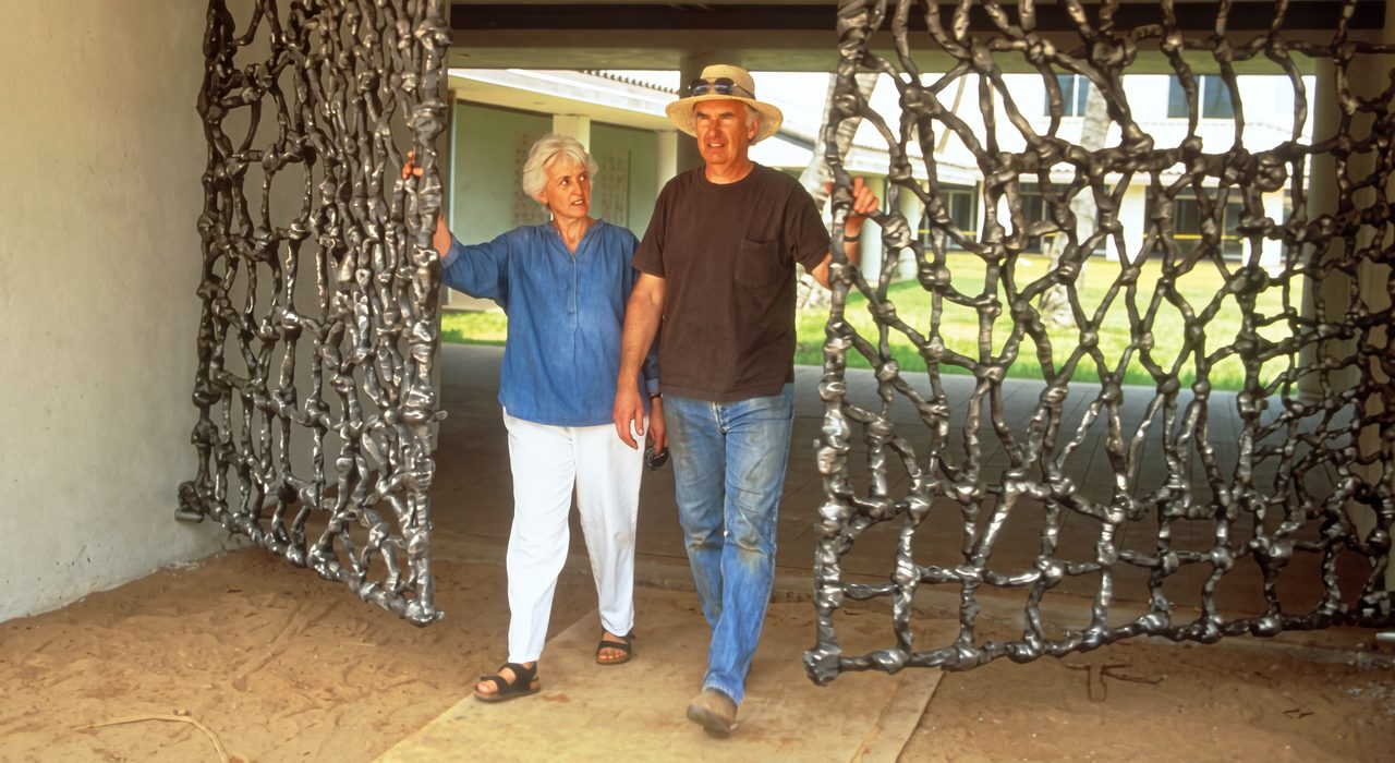 One of a series of pairs of site-specific sculptural Entry Gates commissioned by the Maui Arts & Cultural Centre, Kahului, Hawaii in 1994, with design artist Pat Hickman and sculptor David Hamilton, Head of the Pilot Foundry at the University of Tasmania at Launceston, who fabricated and installed the Gates