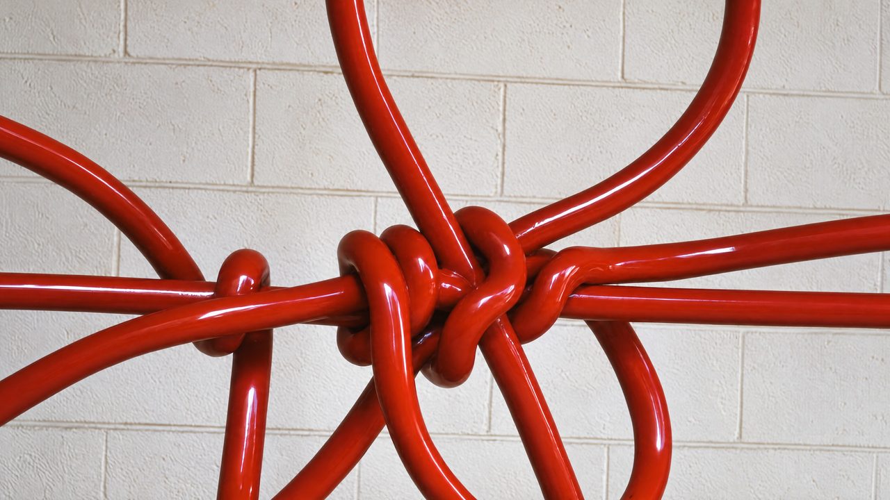 Railing, a close view of a knotted red steel railing joint at Launceston General Hospital, by David Hamilton