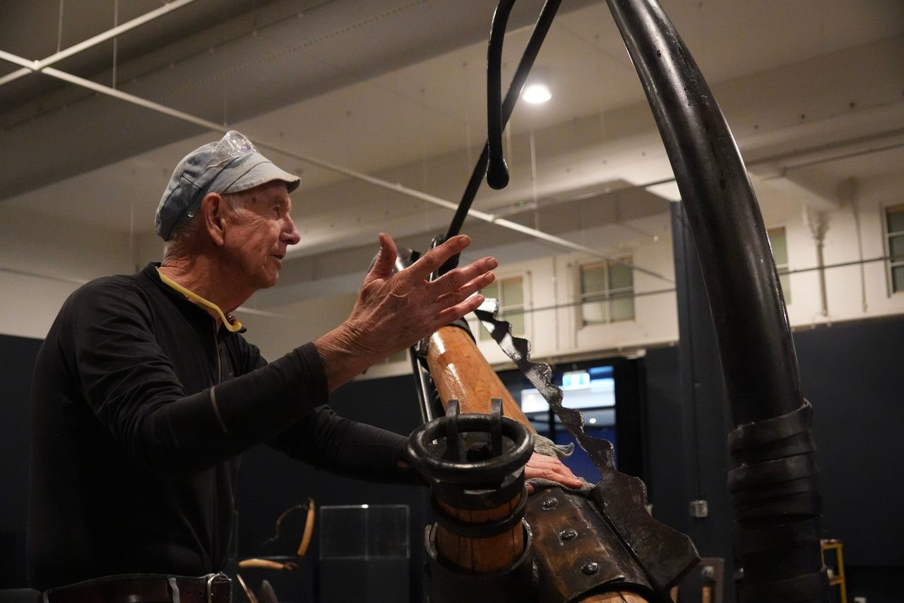 David Hamilton working on the installation of the Fragments and Artefacts exhibition at the Museum at Inveresk.